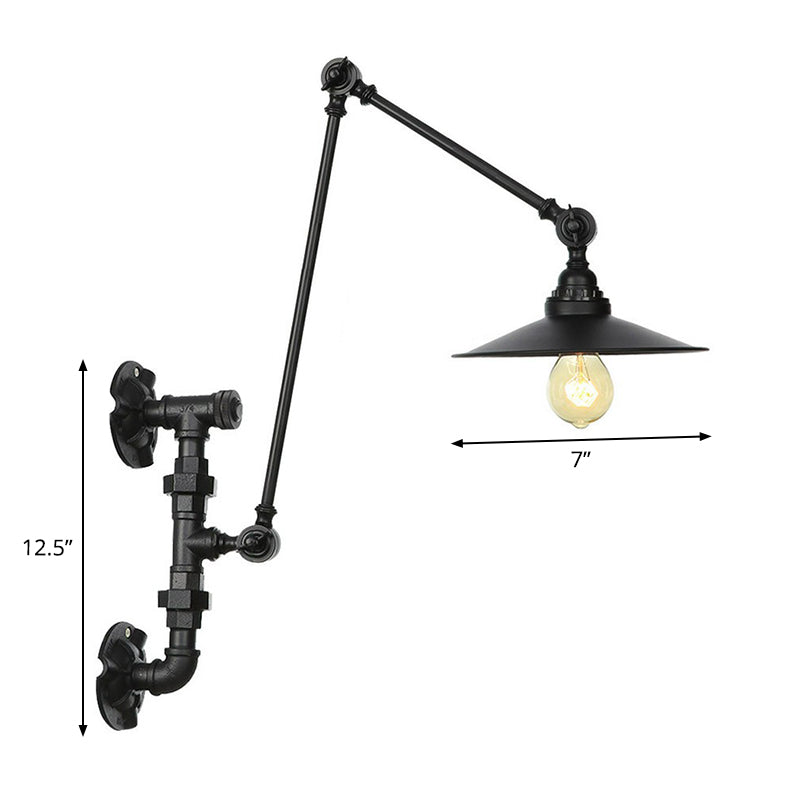 Frendorf | Cone/Geflared Wohnzimmer Wandlampe Leuchte Industrielles Eisen 1-licht Schwarz Drehbare Wandbeleuchtung mit Wasserrohrhalterung