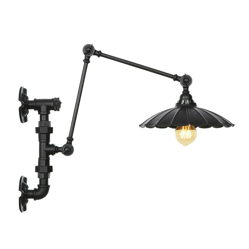 Frendorf | Cone/Geflared Wohnzimmer Wandlampe Leuchte Industrielles Eisen 1-licht Schwarz Drehbare Wandbeleuchtung mit Wasserrohrhalterung