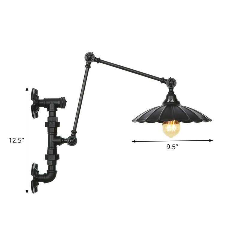 Frendorf | Cone/Geflared Wohnzimmer Wandlampe Leuchte Industrielles Eisen 1-licht Schwarz Drehbare Wandbeleuchtung mit Wasserrohrhalterung