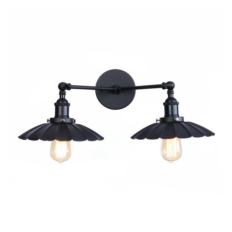 Frendorf | 2 Lichtern Wandmontage Leuchte Retro Kegel-/Muschel-Pivotschirm Metall Wandlampe in Schwarz für Badezimmer