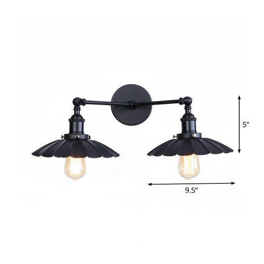 Frendorf | 2 Lichtern Wandmontage Leuchte Retro Kegel-/Muschel-Pivotschirm Metall Wandlampe in Schwarz für Badezimmer