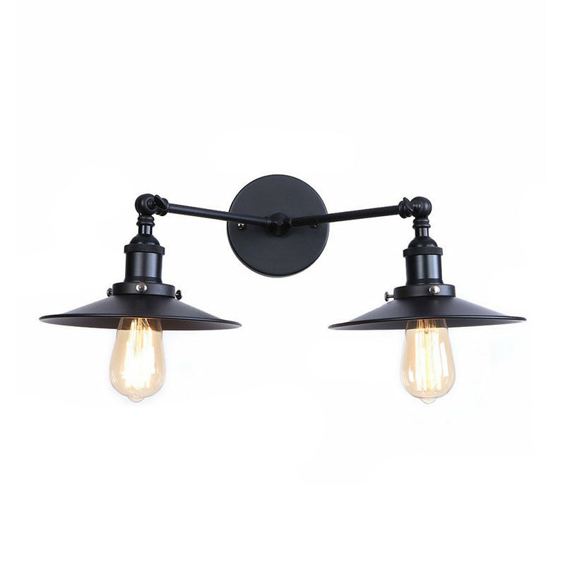 Frendorf | 2 Lichtern Wandmontage Leuchte Retro Kegel-/Muschel-Pivotschirm Metall Wandlampe in Schwarz für Badezimmer