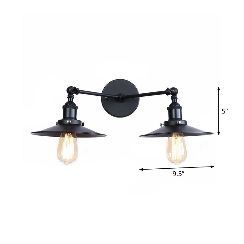 Frendorf | 2 Lichtern Wandmontage Leuchte Retro Kegel-/Muschel-Pivotschirm Metall Wandlampe in Schwarz für Badezimmer