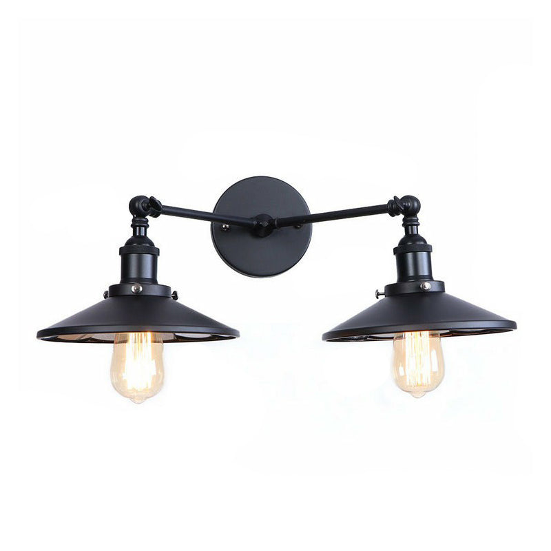 Frendorf | 2 Lichtern Wandmontage Leuchte Retro Kegel-/Muschel-Pivotschirm Metall Wandlampe in Schwarz für Badezimmer