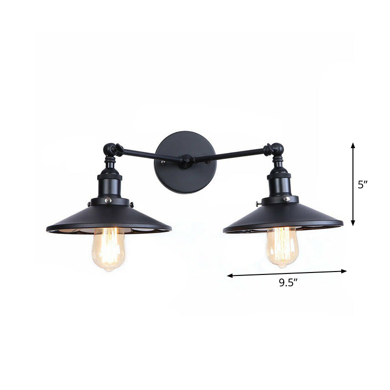 Frendorf | 2 Lichtern Wandmontage Leuchte Retro Kegel-/Muschel-Pivotschirm Metall Wandlampe in Schwarz für Badezimmer