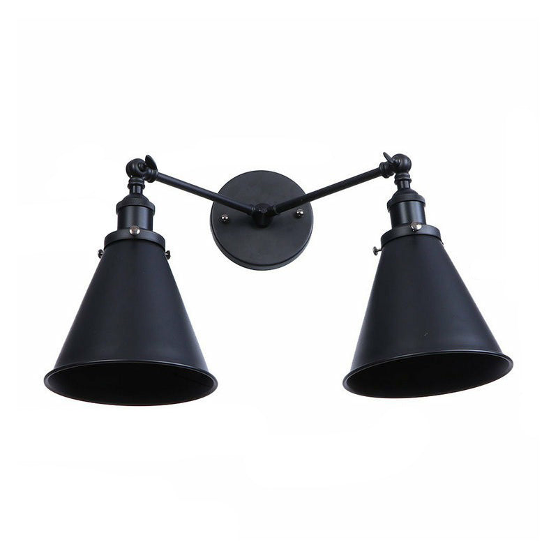 Frendorf | 2 Lichtern Wandmontage Leuchte Retro Kegel-/Muschel-Pivotschirm Metall Wandlampe in Schwarz für Badezimmer