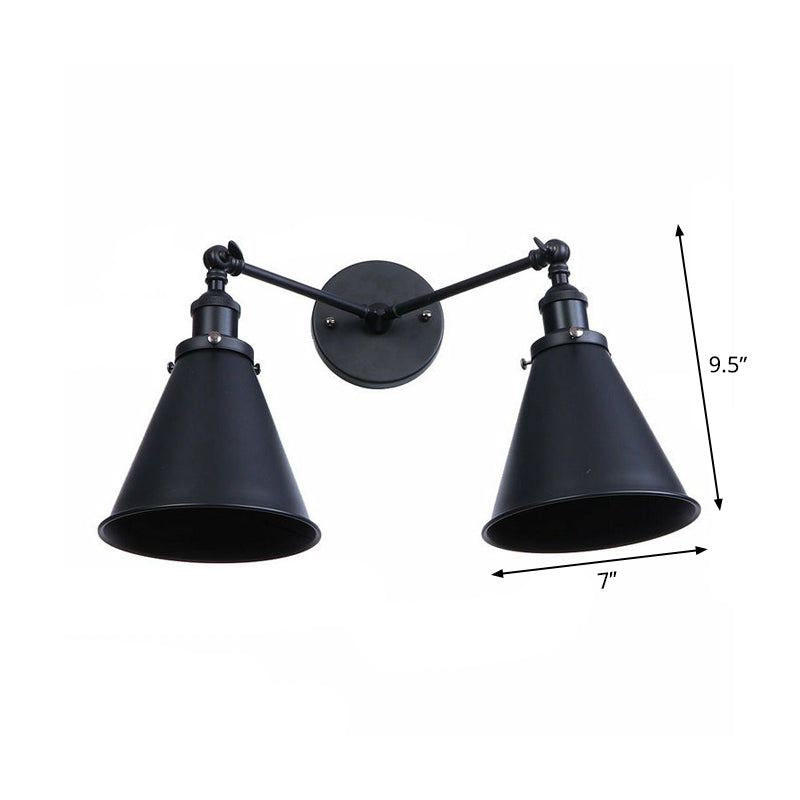 Frendorf | 2 Lichtern Wandmontage Leuchte Retro Kegel-/Muschel-Pivotschirm Metall Wandlampe in Schwarz für Badezimmer
