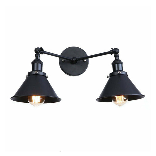 Frendorf | 2 Lichtern Wandmontage Leuchte Retro Kegel-/Muschel-Pivotschirm Metall Wandlampe in Schwarz für Badezimmer