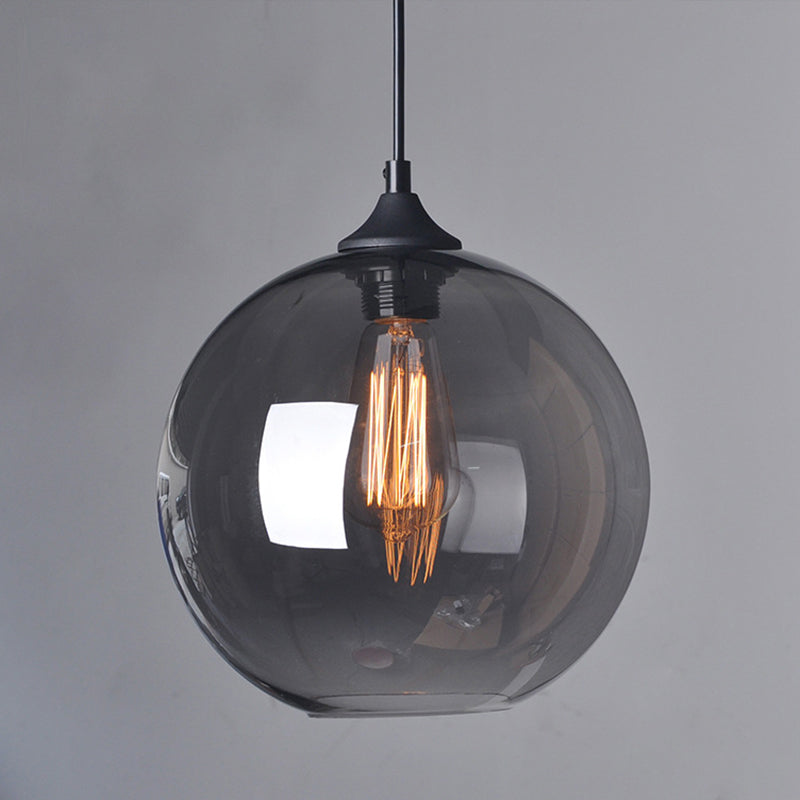 8"/10"/12" W Globe Bistro Pendellicht Industrie Rauchgrau Glas 1-Licht Schwarz Aufhängependelleuchte