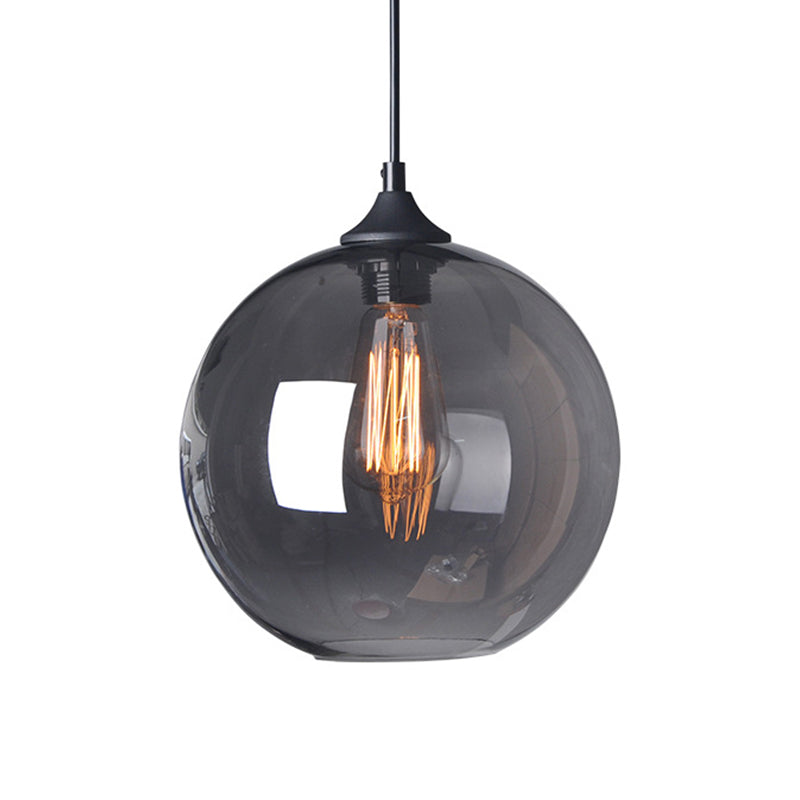 8"/10"/12" W Globe Bistro Pendellicht Industrie Rauchgrau Glas 1-Licht Schwarz Aufhängependelleuchte