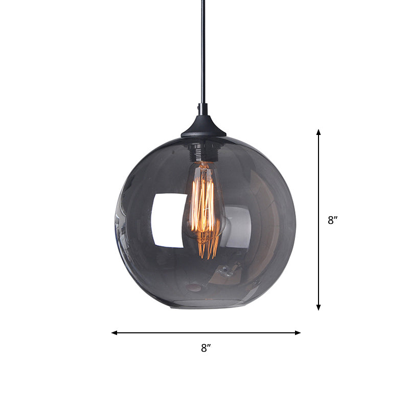 8"/10"/12" W Globe Bistro Pendellicht Industrie Rauchgrau Glas 1-Licht Schwarz Aufhängependelleuchte