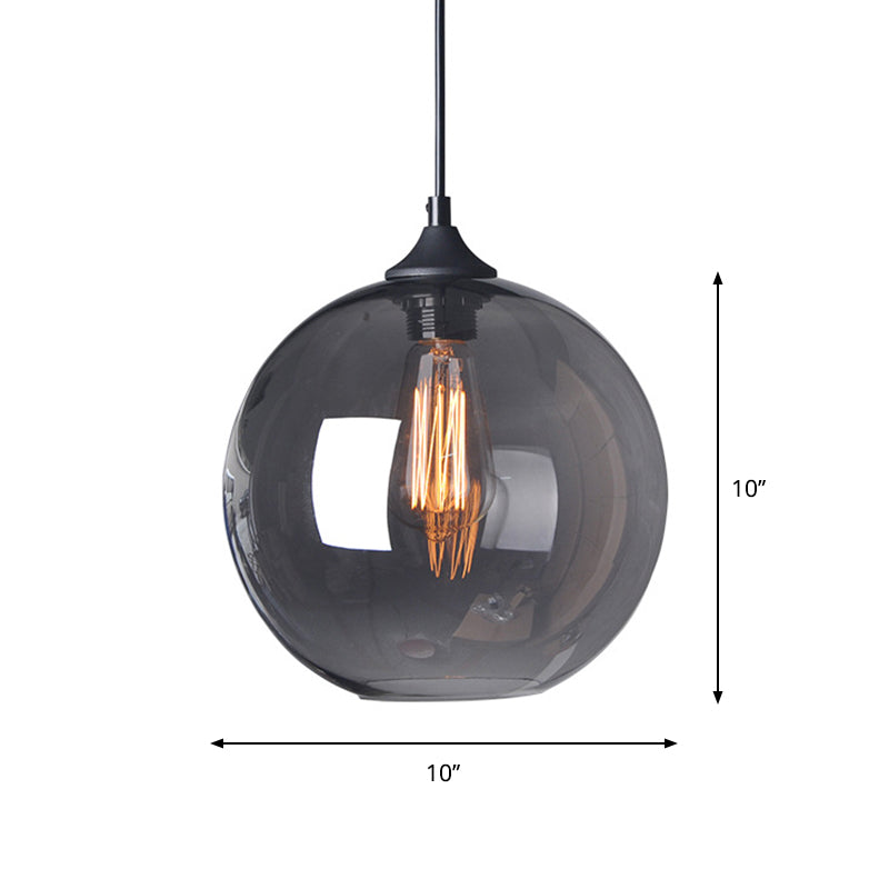 8"/10"/12" W Globe Bistro Pendellicht Industrie Rauchgrau Glas 1-Licht Schwarz Aufhängependelleuchte