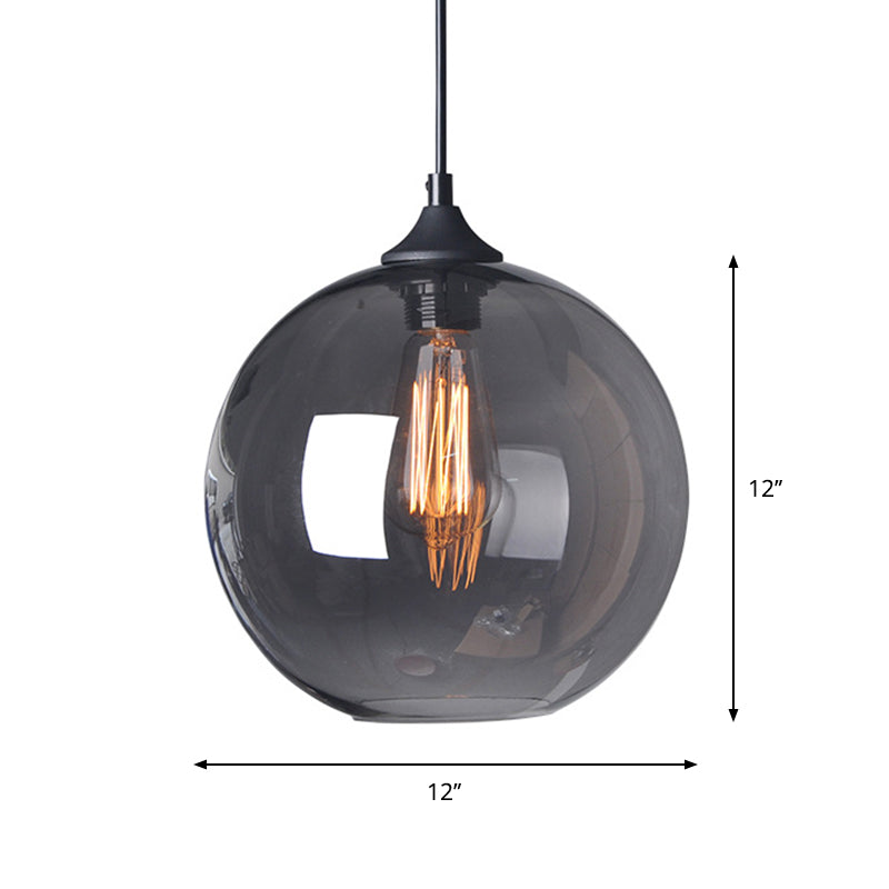 8"/10"/12" W Globe Bistro Pendellicht Industrie Rauchgrau Glas 1-Licht Schwarz Aufhängependelleuchte