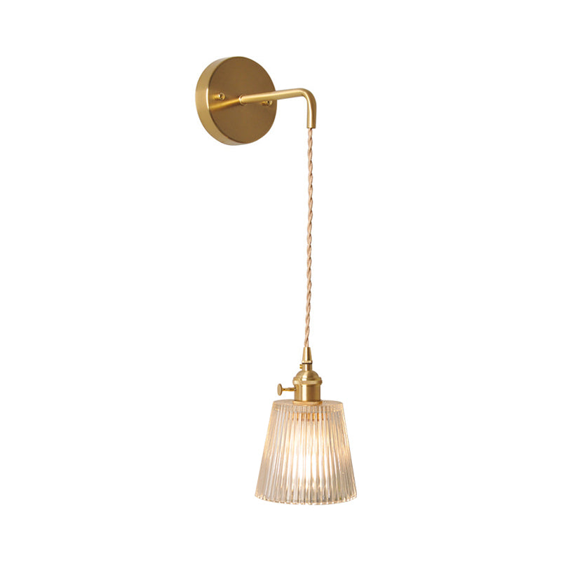 Frendorf | Schüssel/Zylinder Nachtwandverlichting Antiek Klar Prisma/Golvend Glas 1 Lampe Messing Wandlampe mit Rotationsschalter