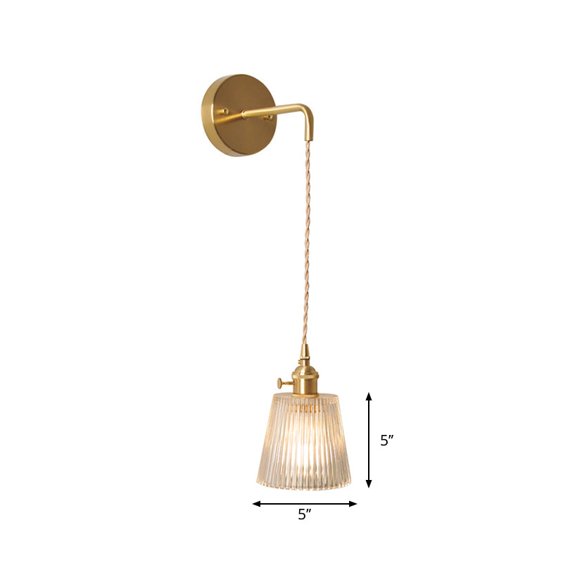 Frendorf | Schüssel/Zylinder Nachtwandverlichting Antiek Klar Prisma/Golvend Glas 1 Lampe Messing Wandlampe mit Rotationsschalter