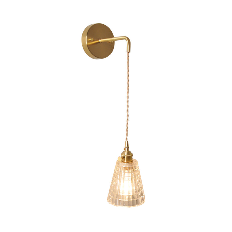 Frendorf | Schüssel/Zylinder Nachtwandverlichting Antiek Klar Prisma/Golvend Glas 1 Lampe Messing Wandlampe mit Rotationsschalter