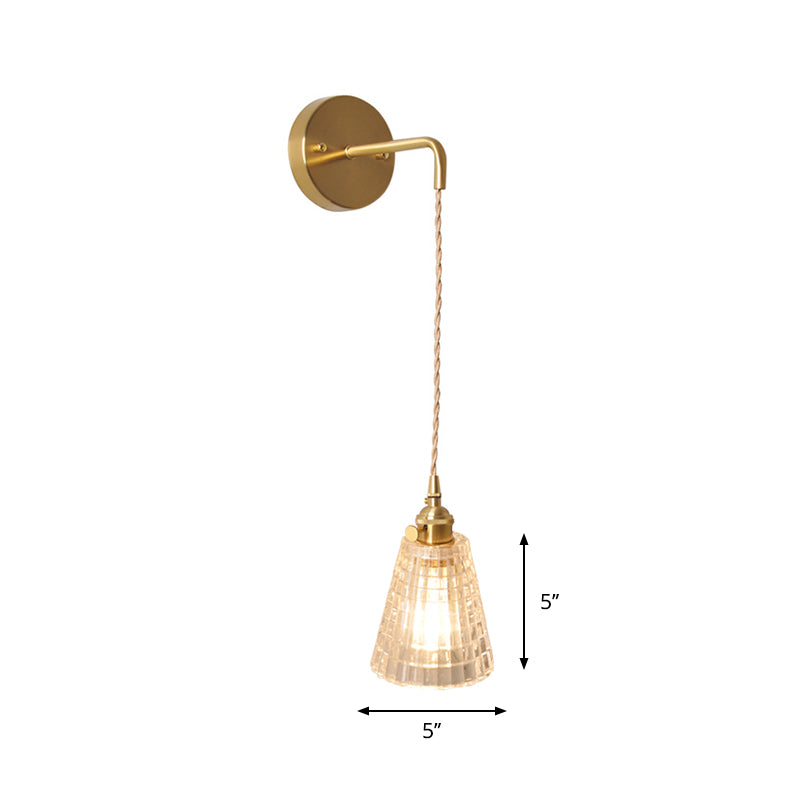 Frendorf | Schüssel/Zylinder Nachtwandverlichting Antiek Klar Prisma/Golvend Glas 1 Lampe Messing Wandlampe mit Rotationsschalter