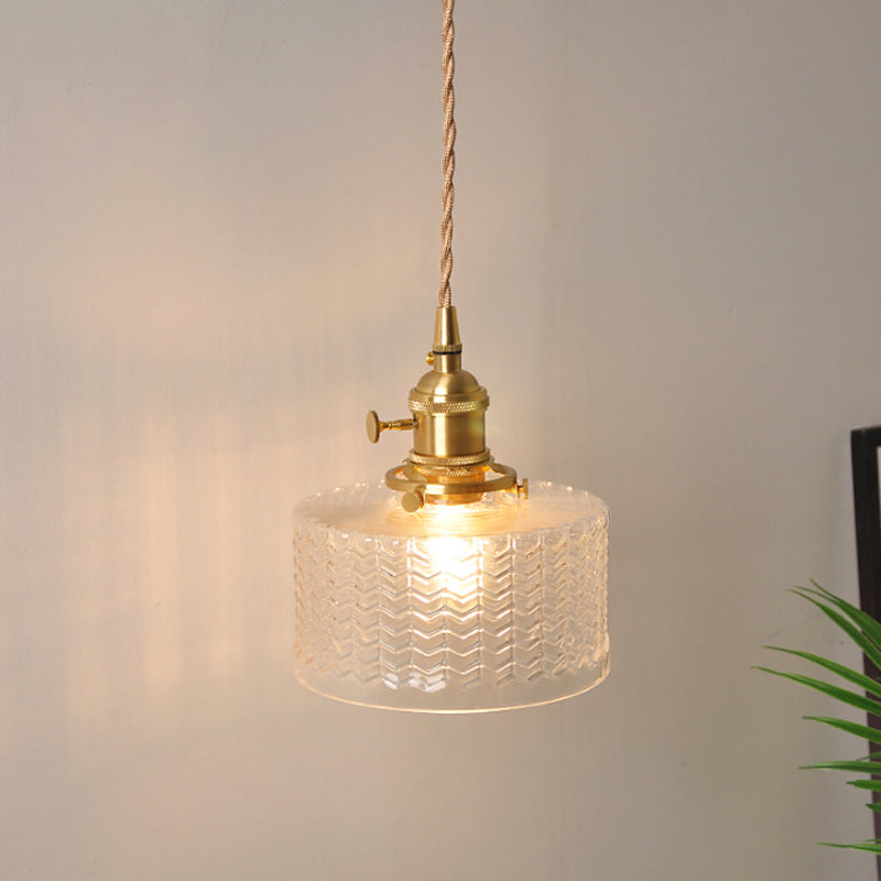 Frendorf | Schüssel/Zylinder Nachtwandverlichting Antiek Klar Prisma/Golvend Glas 1 Lampe Messing Wandlampe mit Rotationsschalter