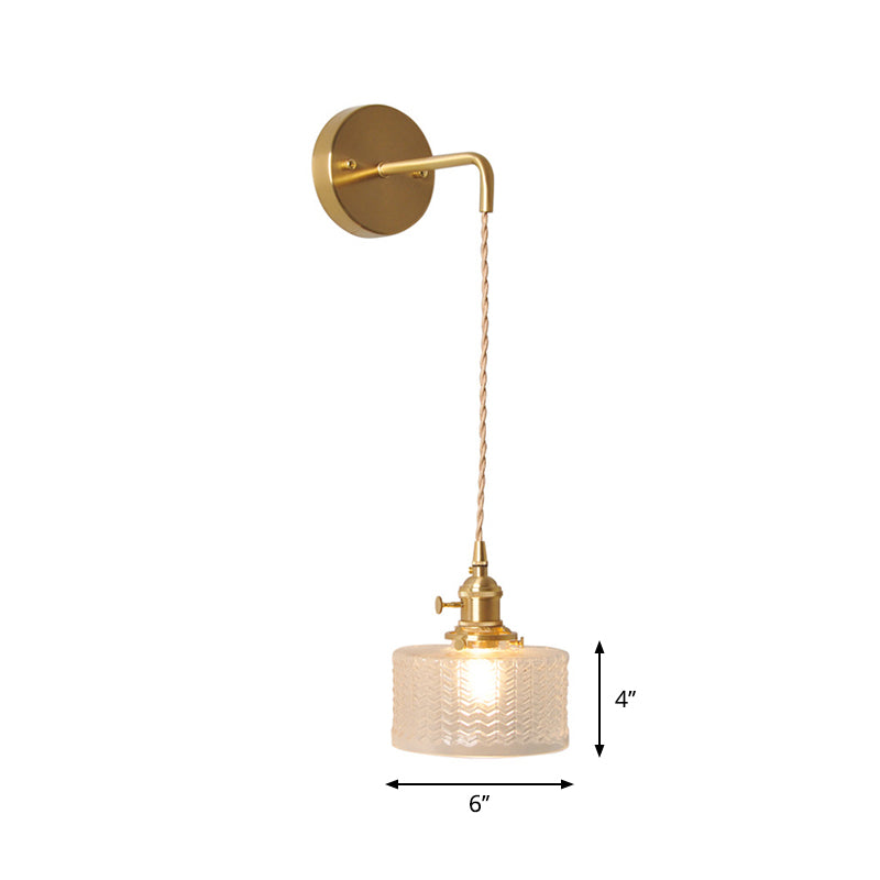 Frendorf | Schüssel/Zylinder Nachtwandverlichting Antiek Klar Prisma/Golvend Glas 1 Lampe Messing Wandlampe mit Rotationsschalter