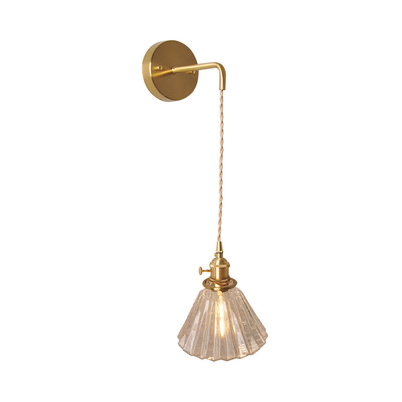 Frendorf | Schüssel/Zylinder Nachtwandverlichting Antiek Klar Prisma/Golvend Glas 1 Lampe Messing Wandlampe mit Rotationsschalter