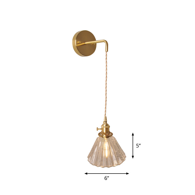 Frendorf | Schüssel/Zylinder Nachtwandverlichting Antiek Klar Prisma/Golvend Glas 1 Lampe Messing Wandlampe mit Rotationsschalter