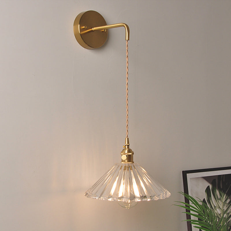 Frendorf | Schüssel/Zylinder Nachtwandverlichting Antiek Klar Prisma/Golvend Glas 1 Lampe Messing Wandlampe mit Rotationsschalter