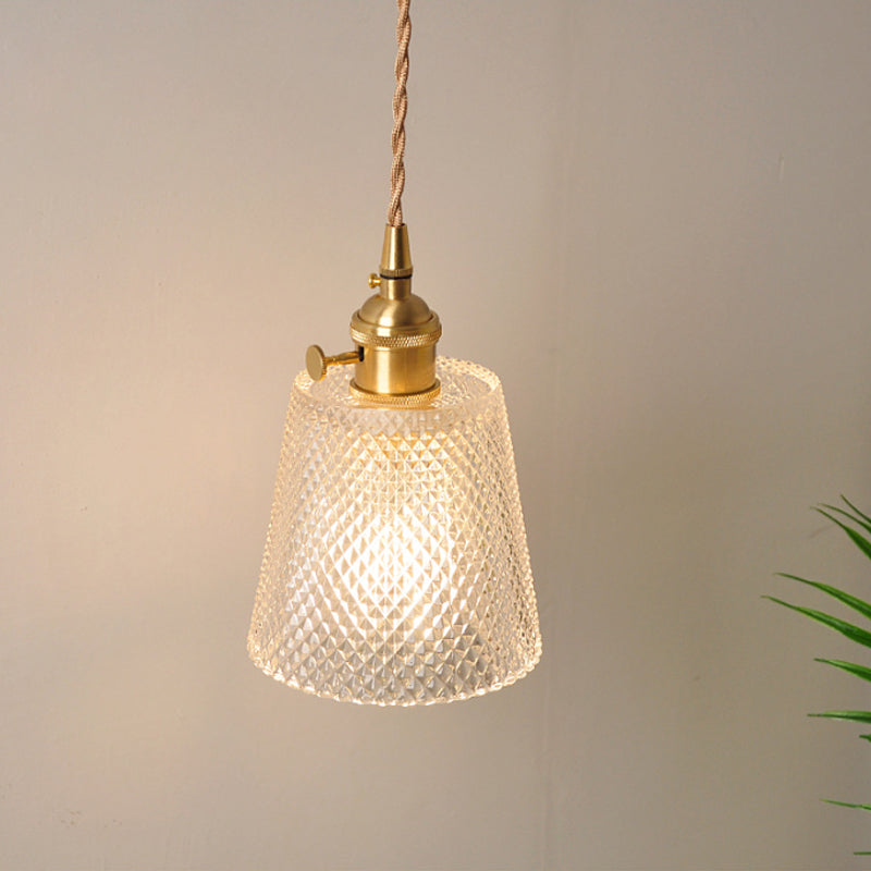 Frendorf | Schüssel/Zylinder Nachtwandverlichting Antiek Klar Prisma/Golvend Glas 1 Lampe Messing Wandlampe mit Rotationsschalter