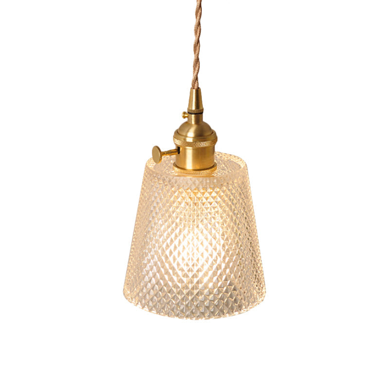 Frendorf | Schüssel/Zylinder Nachtwandverlichting Antiek Klar Prisma/Golvend Glas 1 Lampe Messing Wandlampe mit Rotationsschalter