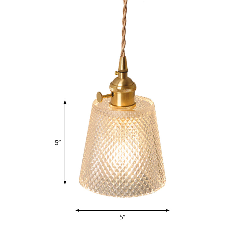 Frendorf | Schüssel/Zylinder Nachtwandverlichting Antiek Klar Prisma/Golvend Glas 1 Lampe Messing Wandlampe mit Rotationsschalter