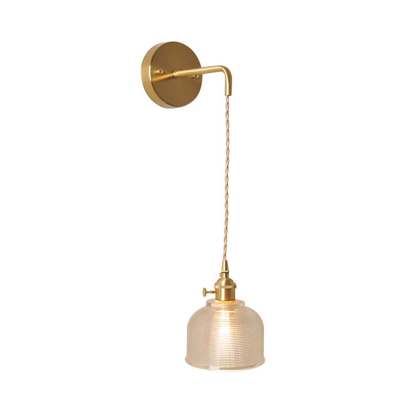 Frendorf | Schüssel/Zylinder Nachtwandverlichting Antiek Klar Prisma/Golvend Glas 1 Lampe Messing Wandlampe mit Rotationsschalter