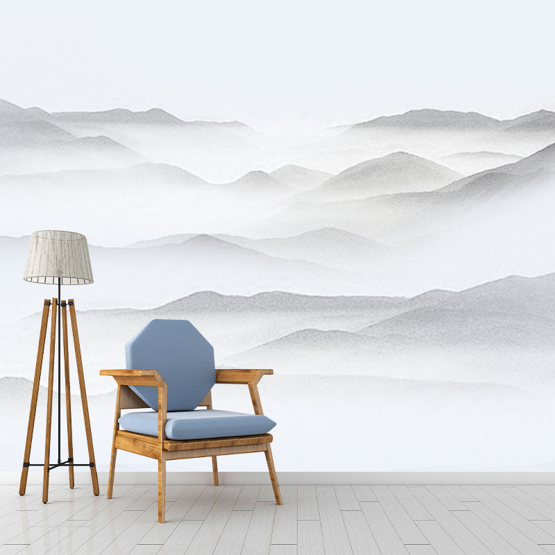 Graue Berge Wandmural Feuchtigkeitsbeständig Chinoiserie Wohnzimmer Wandverkleidung