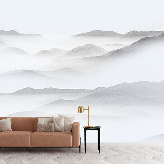 Graue Berge Wandmural Feuchtigkeitsbeständig Chinoiserie Wohnzimmer Wandverkleidung