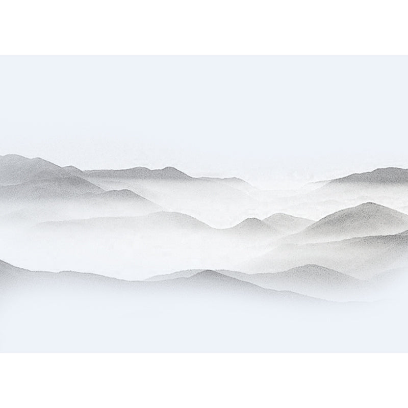 Extra Large Asiatische Wandmalerei Tapete in Grau Nebeliger Berg Wanddekoration, Maßgeschneidert gedruckt