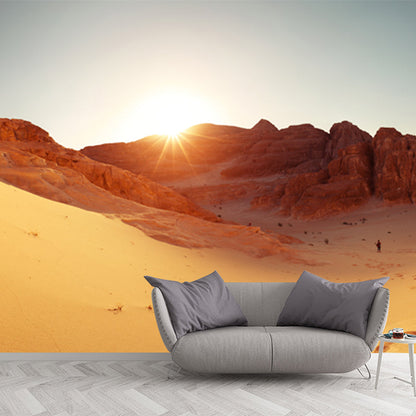 Gelbe Wüstenansicht Wandbild Sonne hinter beleuchtetem Berg modernes wasserdichtes Wandverkleidung