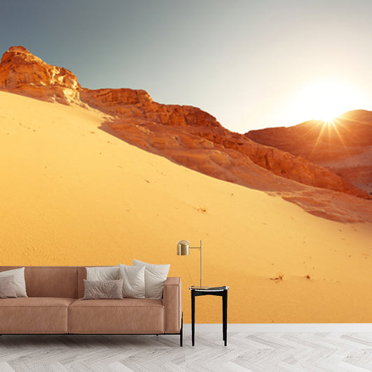 Gelbe Wüstenansicht Wandbild Sonne hinter beleuchtetem Berg modernes wasserdichtes Wandverkleidung