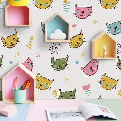 Frendorf | Novelty Katze Kopf Wandpaneel Cartoon PVC Wanddekoration in Gelb, Peelen und Kleben