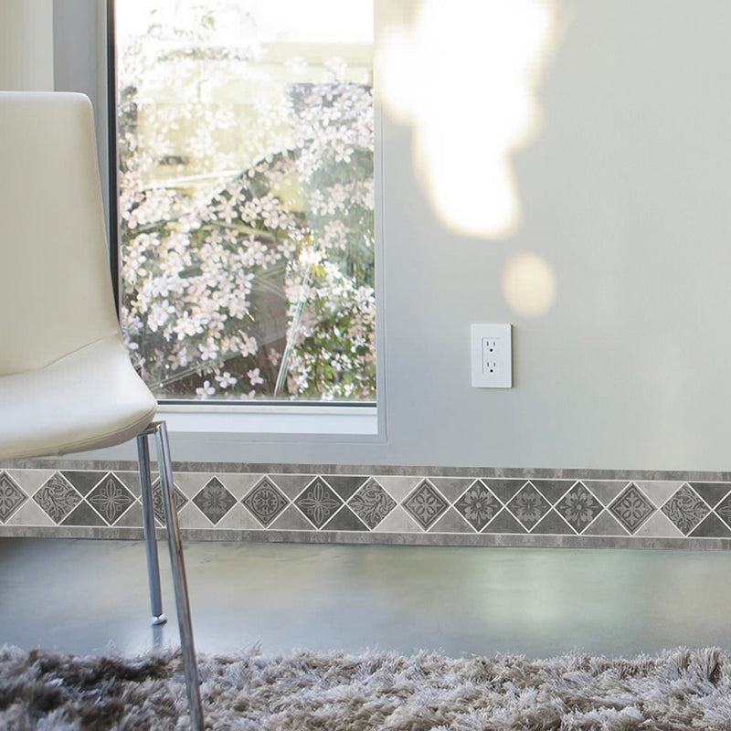 Grau Retro Klebefolie Rand 6,5' x 4" Geometrisches und Blumenmuster Wandbelag für Zuhause