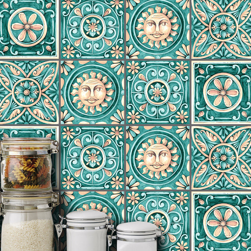 Frendorf | Egypt Tribale Patroon Stick Wandbekleding Groen Faux Geëmbosseerd Zon en Bloem Tegel Wanddecor