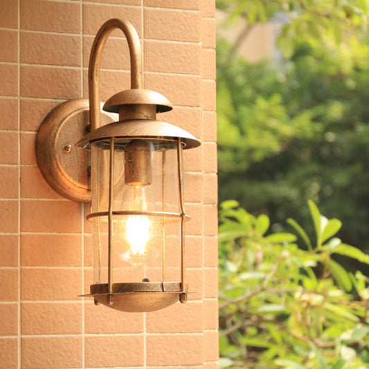 Frendorf | 1 Licht Wandlamp Verlichting Kust Cilinder Duidelijk Glas Wandlamp Bevestiging in Messing met Kooi