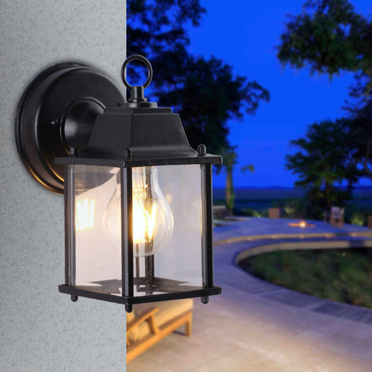 Frendorf | Industrielle Quadrat Schirm Wandlampe 1 Glühlampe Klarglas Wandmontierte Beleuchtung in Schwarz für Außen