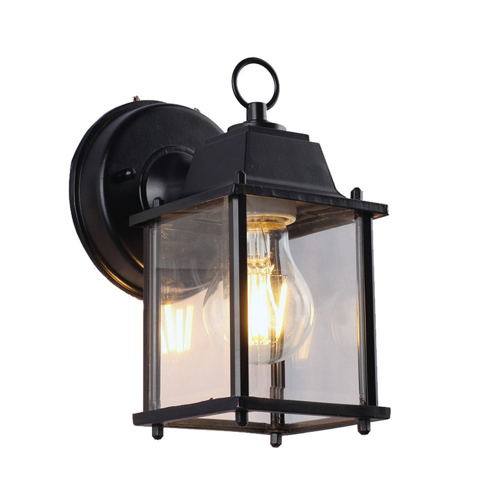 Frendorf | Industrielle Quadrat Schirm Wandlampe 1 Glühlampe Klarglas Wandmontierte Beleuchtung in Schwarz für Außen