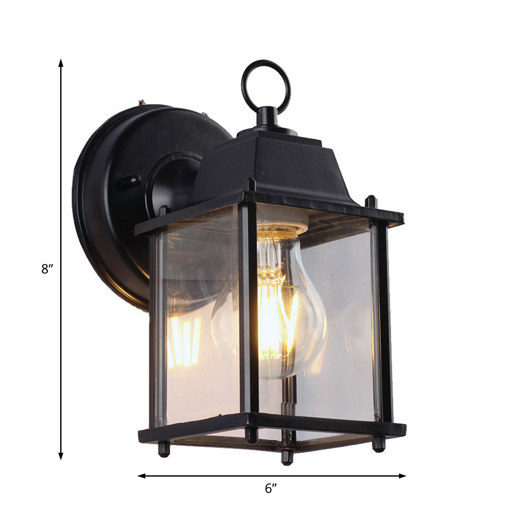 Frendorf | Industrielle Quadrat Schirm Wandlampe 1 Glühlampe Klarglas Wandmontierte Beleuchtung in Schwarz für Außen