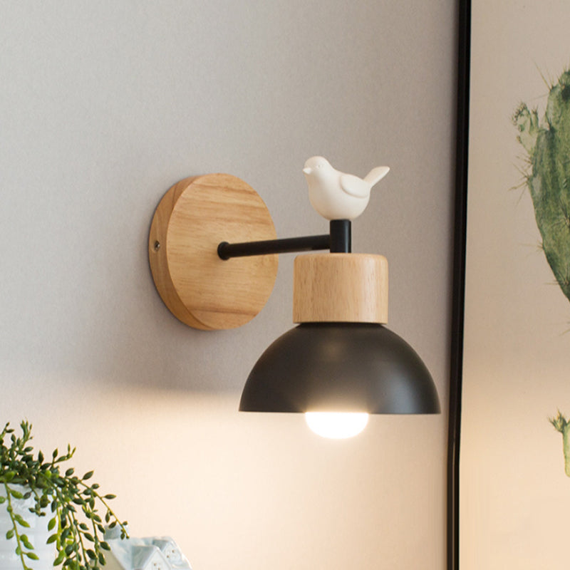 NordicDome - Metall und Holz Wandlampe mit Vogel für das Kinderzimmer