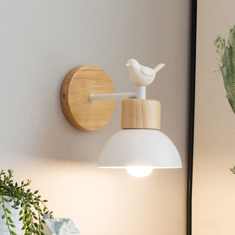 NordicDome - Metall und Holz Wandlampe mit Vogel für das Kinderzimmer