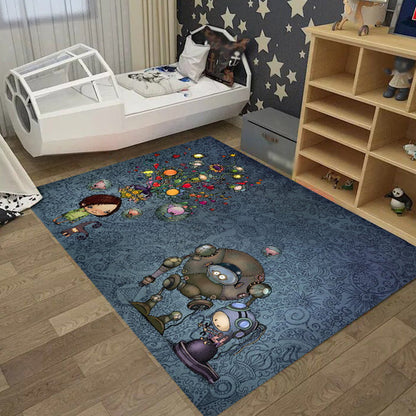 Frendorf | Coole Kinderteppich Dunkle Farbe Fantasiewelt Bereichsteppich Rutschfeste Unterlage Waschbarer Teppich für Kinderzimmer