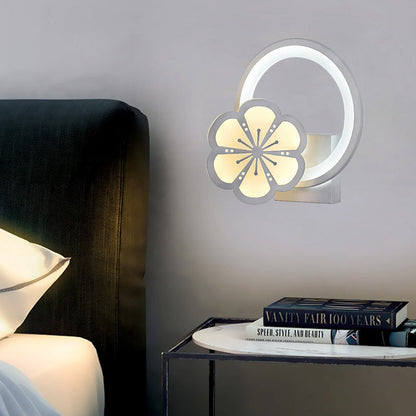 Frendorf | Acryl Große O Wandlampe mit Blume Erwachsene Schlafzimmer Modern LED Wandlampe in Weiß