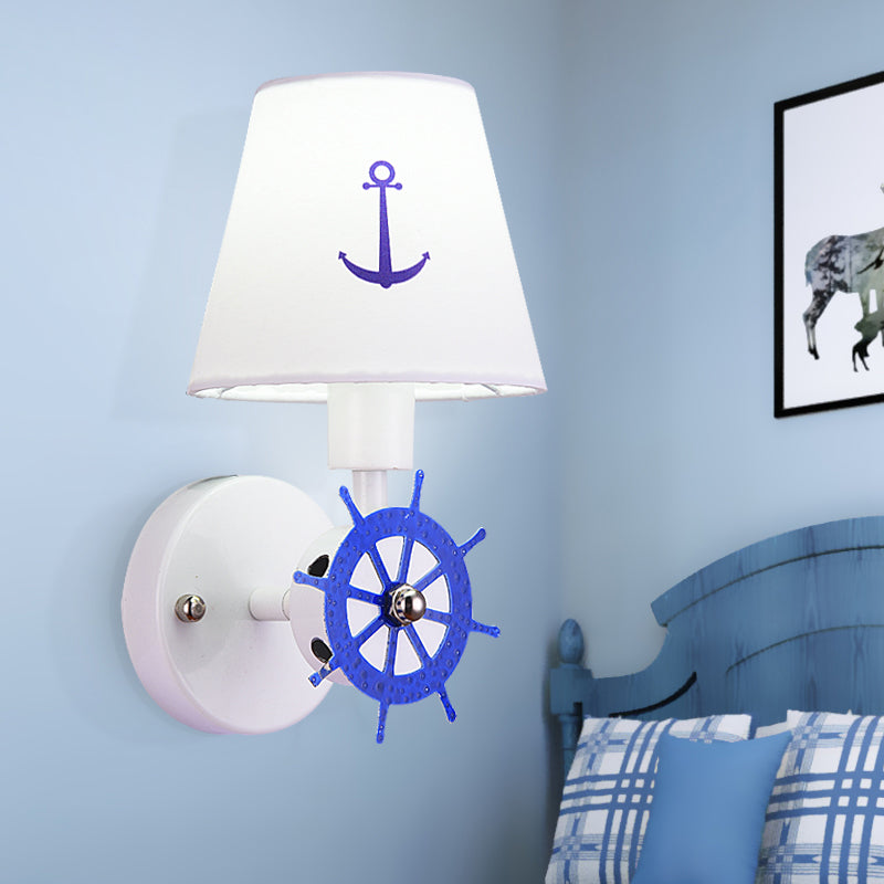 Frendorf | 1 Glühbirne konisch Schirm Wandleuchte nautische Stoff Wandlampe in Weiß für das Arbeitszimmer