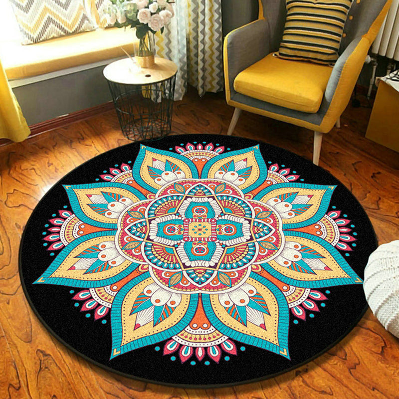 Fancy Mandala Teppich Dunkle Farbe Marokkanischer Teppich Polyester Haustierfreundlicher Teppich für Wohnzimmer