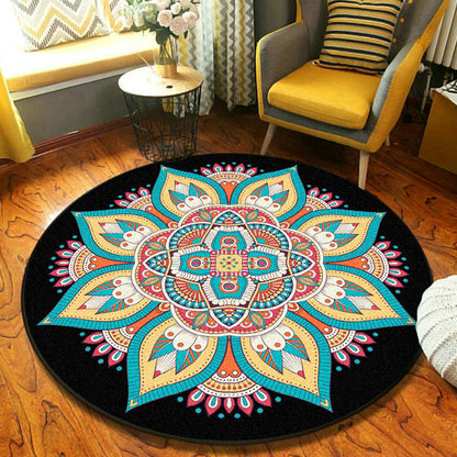 Fancy Mandala Teppich Dunkle Farbe Marokkanischer Teppich Polyester Haustierfreundlicher Teppich für Wohnzimmer