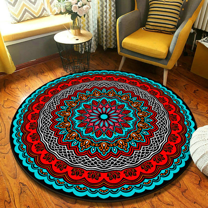 Fancy Mandala Teppich Dunkle Farbe Marokkanischer Teppich Polyester Haustierfreundlicher Teppich für Wohnzimmer